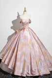 Blushing Pink Printed Pattern Prom Dress, Beautiful A-Line Evening Dress HZ0429