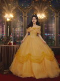 Yellow Tulle Long A-Line Ball Gown, Beautiful Off the Shoulder Princess Dress HZ0429