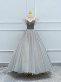 Lovely Velvet and Tulle Floor Length Prom Dress, Gray A-Line Formal Evening Dress HZ0429