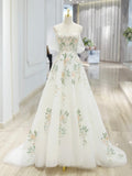 With Floral Lace Floor Length Prom Dress, Beautiful Off the Shoulder A-Line Evening Party Dress HZ0429