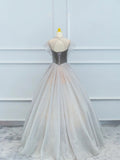 Lovely Velvet and Tulle Floor Length Prom Dress, Gray A-Line Formal Evening Dress HZ0429