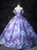 Dreamy Colorful Flowers Purple/blue Prom Dress, Fairy Off the Shoulder A-Line Princess Party Gown HZ0429
