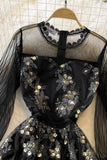 Black Tulle Sequins A-Line Dress HZ0429