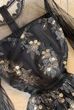 Black Tulle Sequins A-Line Dress HZ0429