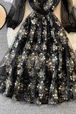 Black Tulle Sequins A-Line Dress HZ0429