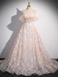 Lovely Three-dimensional Floral Floor Length Prom Dress, Off the Shoulder Evening Party Dress HZ0429