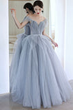 Lovely Tulle Long A-Line Prom Dress, Blue Tulle Evening Dress HZ0429