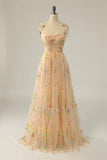 Champagne Lovely Tulle Lace Long Prom Dress, Champagne Evening Dress HZ0429