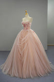 Pink Tulle Long Prom Dress, Elegant A-Line Strapless Evening Formal Dress HZ0429