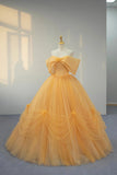 Yellow Tulle Long Prom Dress, Off the Shoulder A-Line Princess Prom Dress HZ0429