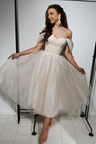 Champagne Tulle Short Prom Dress, A-Line Off the Shoulder Party Dress HZ0429