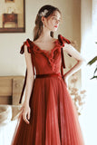 A-Line Tulle Long Prom Dress, V-Neck Evening Party Dress HZ0429