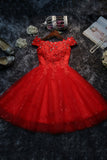 Cute Lace Short A-Line Prom Dresses, Off the Shoulder Party Dresses HZ0429