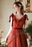 A-Line Tulle Long Prom Dress, V-Neck Evening Party Dress HZ0429