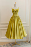 Yellow Satin Short Prom Dresses, Cute A-Line Bow Homecoming Dresses HZ0429