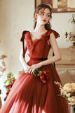 A-Line Tulle Long Prom Dress, V-Neck Evening Party Dress HZ0429