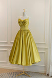 Yellow Satin Short Prom Dresses, Cute A-Line Bow Homecoming Dresses HZ0429