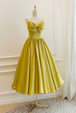 Yellow Satin Short Prom Dresses, Cute A-Line Bow Homecoming Dresses HZ0429