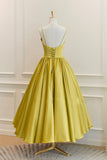 Yellow Satin Short Prom Dresses, Cute A-Line Bow Homecoming Dresses HZ0429