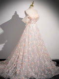 Lovely Three-dimensional Floral Floor Length Prom Dress, Off the Shoulder Evening Party Dress HZ0429