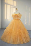Yellow Tulle Long Prom Dress, Off the Shoulder A-Line Princess Prom Dress HZ0429