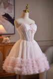 Sweetheart Neck Pink Ruffle Tulle Dress | Formal Short Dress HZ0429