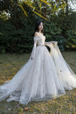 Ivory Tulle Long Sleeve Prom Dress, A-Line Evening Dress with Butterfly HZ0429