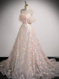 Lovely Three-dimensional Floral Floor Length Prom Dress, Off the Shoulder Evening Party Dress HZ0429