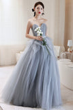 Lovely Tulle Long A-Line Prom Dress, Blue Tulle Evening Dress HZ0429