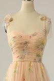 Champagne Lovely Tulle Lace Long Prom Dress, Champagne Evening Dress HZ0429