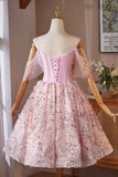 Pink Tulle Sequins Short Prom Dress, Lovely A-Line Evening Party Dress HZ0429