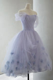 Purple Tulle Short Prom Dress, A-Line Off the Shoulder Party Dress HZ0429