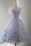 Purple Tulle Short Prom Dress, A-Line Off the Shoulder Party Dress HZ0429