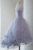 Purple Tulle Short Prom Dress, A-Line Off the Shoulder Party Dress HZ0429