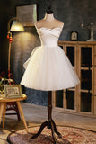 Champagne A-line Strapless Party Dress, Short Homecoming Dress HZ0429