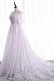 Lovely V-Neck Floral Tulle Long Prom Dress, Lavender A Line Evening Party Dress HZ0429