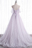 Lovely V-Neck Floral Tulle Long Prom Dress, Lavender A Line Evening Party Dress HZ0429