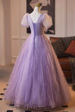 Lilac Crumpled Tulle Long Prom Dress, Beautiful Flower Fairy Evening Party Dress HZ0429