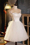 Champagne A-line Strapless Party Dress, Short Homecoming Dress HZ0429
