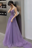 Purple Lace Long Prom Dresses, A-Line Purple Evening Graduation Dresses HZ0429