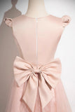 Pink Satin Tulle Long Prom Dress, Pink A-Line Evening Party Dress HZ0429