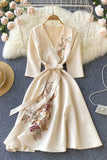 Elegant V-Neck Lace Dress, A-Line Fashion Dress HZ0429