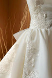 White Strapless Lace Knee Length Party Dress, Cute A-Line Evening Prom Dress with Bow HZ0429