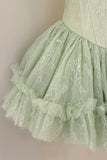 Sage Green Strapless Lace Mini Party Dress with Ruffles HZ0429