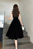 Black Velvet Pearl Short Party Dress, Lovely A-Line Evening Dress HZ0429