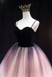 Lovely Ombre Tulle Floor Length Party Dresses, Spaghetti Straps Prom Dresses HZ0429