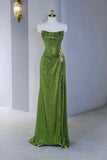 Green Sequins Long Mermaid Prom Dress, Green Strapless Evening Party Dress HZ0429