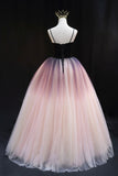 Lovely Ombre Tulle Floor Length Party Dresses, Spaghetti Straps Prom Dresses HZ0429