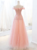 Pink Tulle Sequins Long Prom Dress, A-Line Lovely Evening Party Dress HZ0429