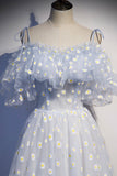 Blue Tulle Long Prom Dresses, Cute A-Line Evening Dresses HZ0429